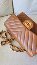 Load image into Gallery viewer, Chanel Caramel Cognac Chevron Classic Medium Flap 24k Gold
