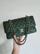 Load image into Gallery viewer, Chanel Forest Green Classic Medium Flap Caviar Silver Hw