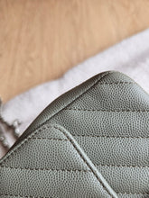 Load image into Gallery viewer, Chanel Sage Green Classic Mini Rectangle Caviar Chevron Silver Hw