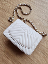 Load image into Gallery viewer, Chanel 18b Ivory Caviar Chevron Classic Mini Square Gold Hw