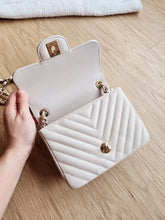 Load image into Gallery viewer, Chanel 18b Ivory Caviar Chevron Classic Mini Square Gold Hw