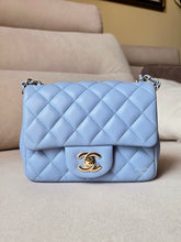 Load image into Gallery viewer, Chanel 21p Baby Blue Classic Mini Square Champagne Gold Hw