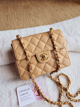 Load image into Gallery viewer, Chanel Dark Beige Caviar Mini Square Vtg 24k Gold