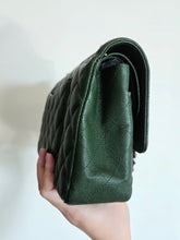 Load image into Gallery viewer, Chanel Forest Green Classic Medium Flap Caviar Silver Hw