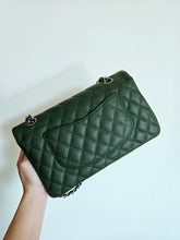 Load image into Gallery viewer, Chanel Forest Green Classic Medium Flap Caviar Silver Hw