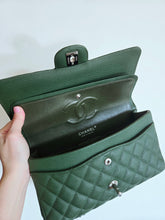 Load image into Gallery viewer, Chanel Forest Green Classic Medium Flap Caviar Silver Hw