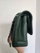 Load image into Gallery viewer, Chanel Forest Green Caviar Classic Medium Flap Silver Hw