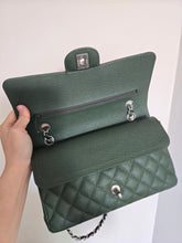 Load image into Gallery viewer, Chanel Forest Green Caviar Classic Medium Flap Silver Hw