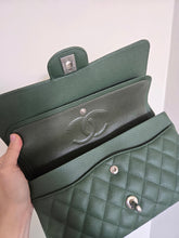 Load image into Gallery viewer, Chanel Forest Green Caviar Classic Medium Flap Silver Hw