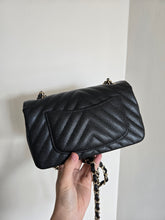 Load image into Gallery viewer, Chanel Mini Rectangle Chevron Black Caviar Gold Hw