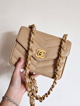 Load image into Gallery viewer, Chanel Dark Beige Mini Caviar Vintage Chevron 24k Gold