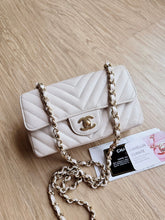 Load image into Gallery viewer, Chanel 18B Ivory Caviar Chevron Mini Rectangle Gold Hw