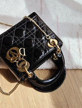 Load image into Gallery viewer, Lady Dior Mini Black Patent Gold Hardware