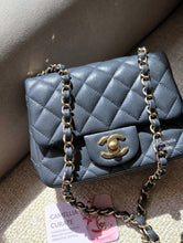 Load image into Gallery viewer, Chanel 18B Grey Classic Mini Caviar Square Champagne Gold