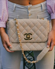 Load image into Gallery viewer, Chanel Square Flap Dark Beige Caramel Caviar XL Logo 24k Gold