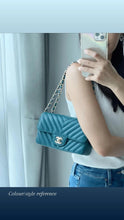 Load image into Gallery viewer, Chanel Mini Square Green Turquoise Chevron Caviar Light Gold Hw