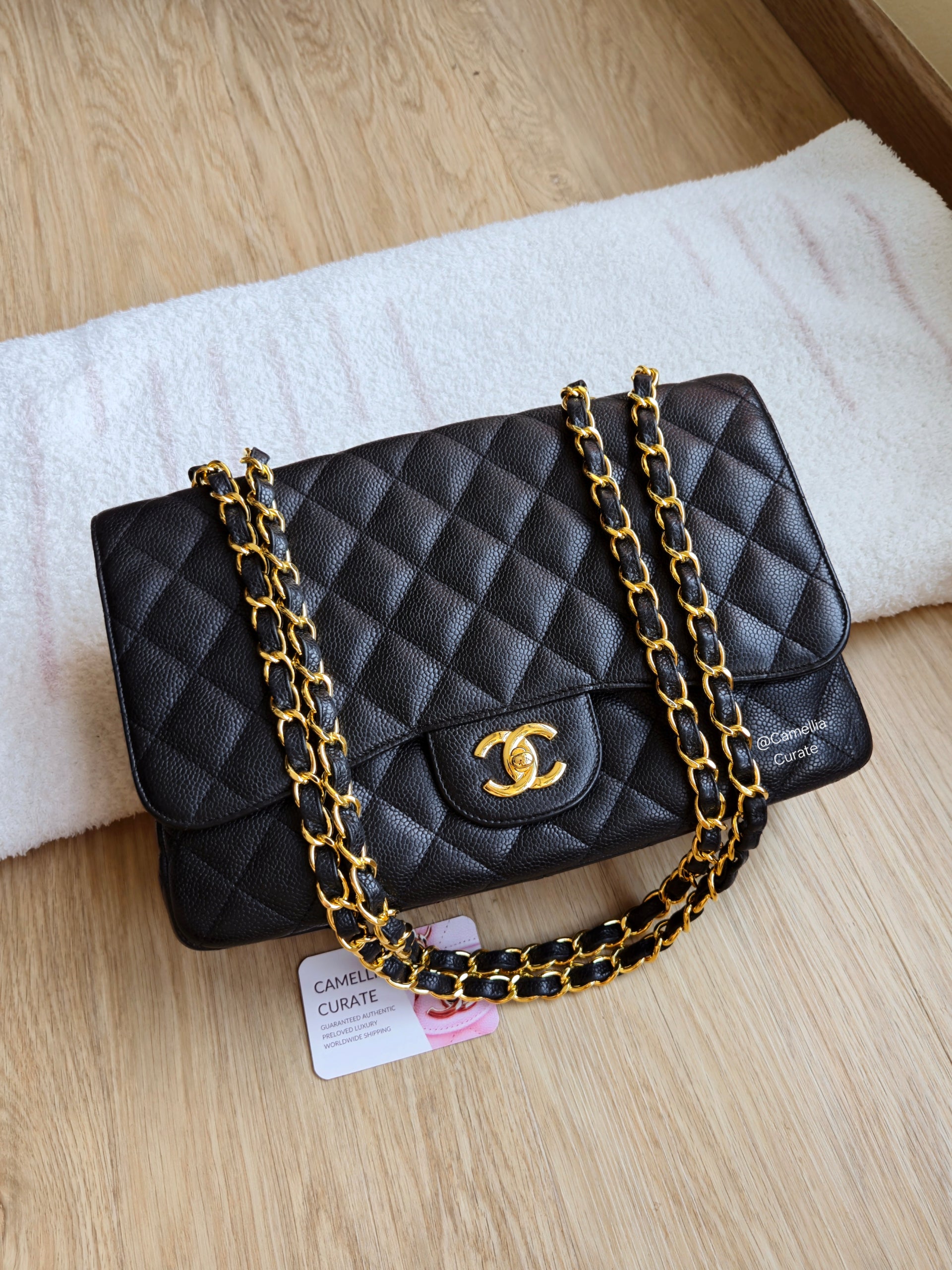 Chanel Jumbo Single Flap Black Caviar Gold Hardware