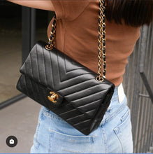 Load image into Gallery viewer, Chanel White Chevron Classic Medium Flap Vintage 24k Gold