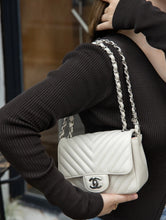 Load image into Gallery viewer, Chanel 18b Ivory Caviar Chevron Classic Mini Square Gold Hw