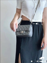 Load image into Gallery viewer, Chanel 18B Grey Classic Mini Caviar Square Champagne Gold