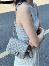 Load image into Gallery viewer, Chanel 18B Grey Caviar Classic Mini Square Gold Hw