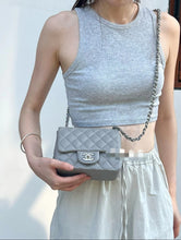Load image into Gallery viewer, Chanel 18B Grey Caviar Classic Mini Square Gold Hw