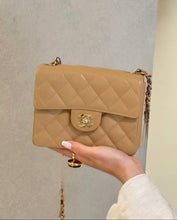Load image into Gallery viewer, Chanel Dark Beige Caviar Mini Square Vtg 24k Gold