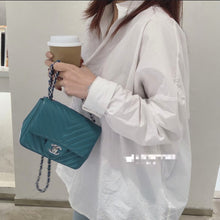 Load image into Gallery viewer, Chanel Mini Square Green Turquoise Chevron Caviar Light Gold Hw