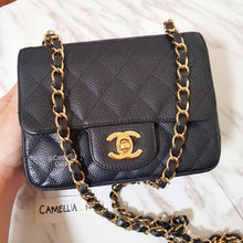 Load image into Gallery viewer, Chanel Square Mini Black Caviar Gold Hardware Edge Stitching