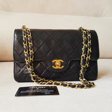 Load image into Gallery viewer, Chanel Vintage Small Classic Flap Border Tab 24k Gold Hardware Black Lambskin