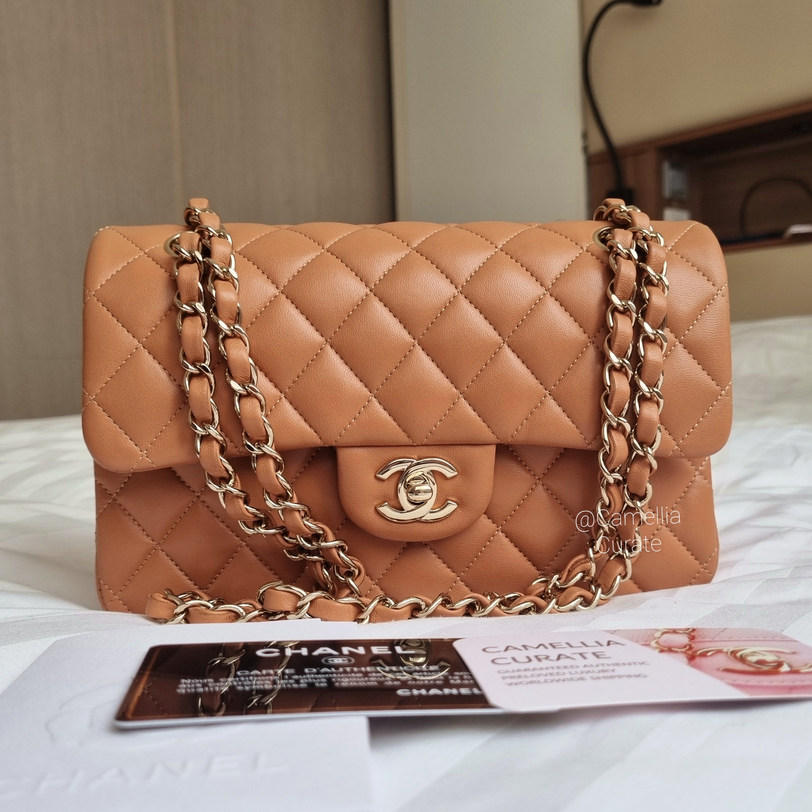 Chanel 21p Caramel Classic Small Flap Light Gold HW