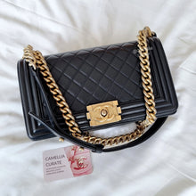 Load image into Gallery viewer, Chanel Boy Caviar Old Medium Black with Antique Gold HW