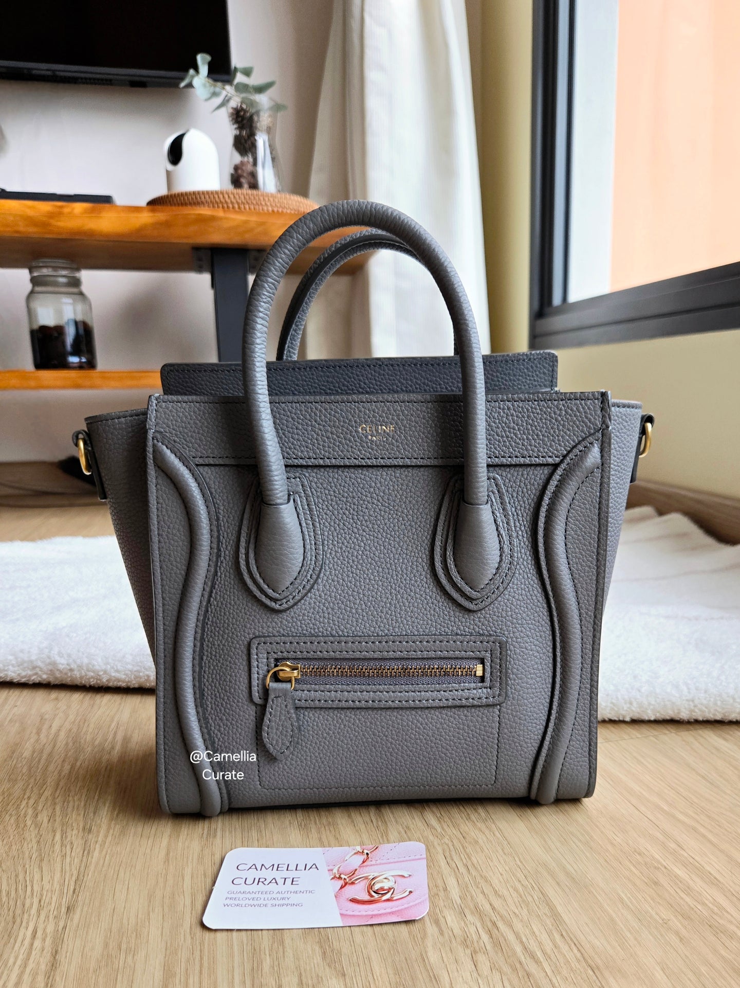 Celine Nano Luggage Tote Kohl Grey Gold Hw