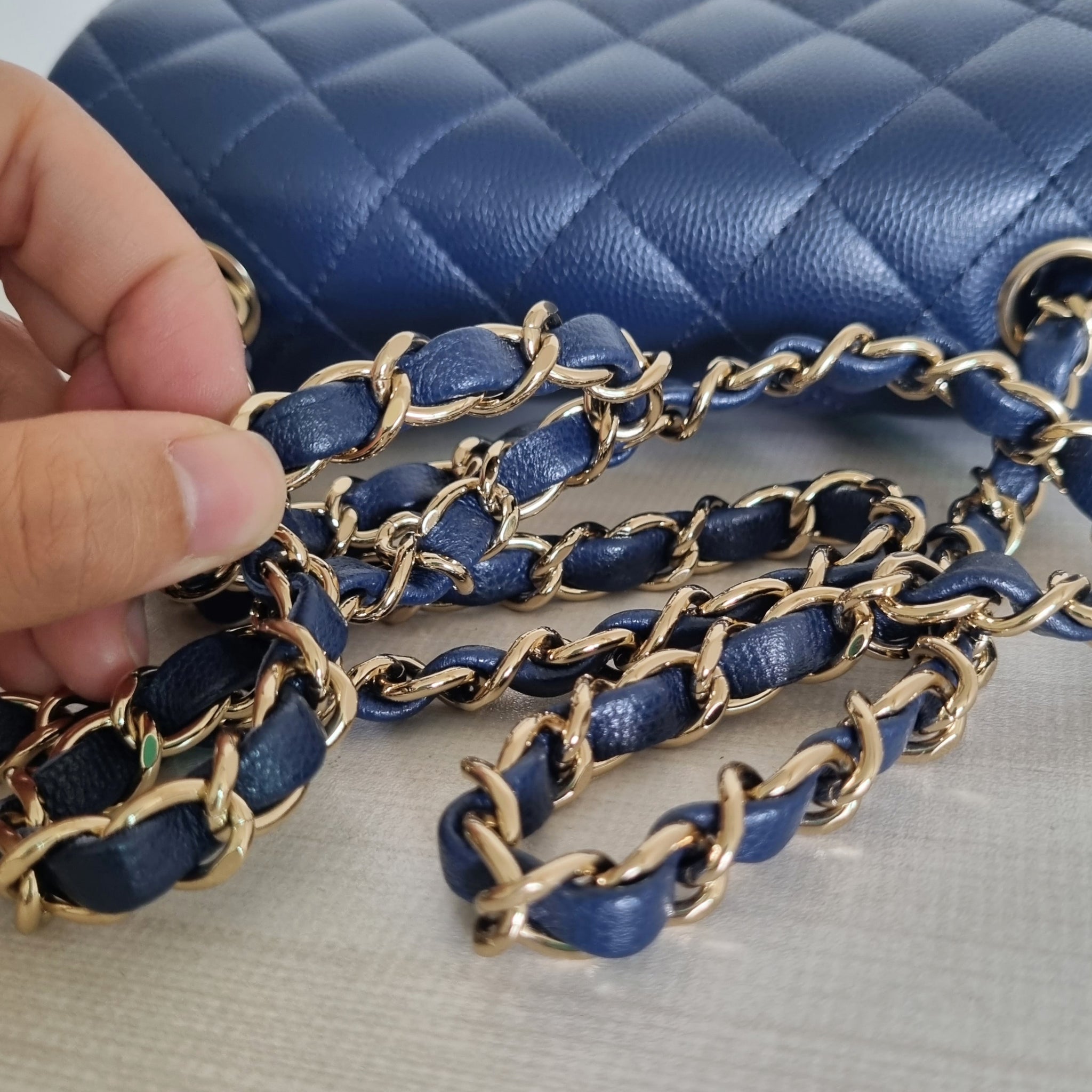 Chanel Navy Mini Caviar Rectangular Gold Hardware – CamelliaCurate