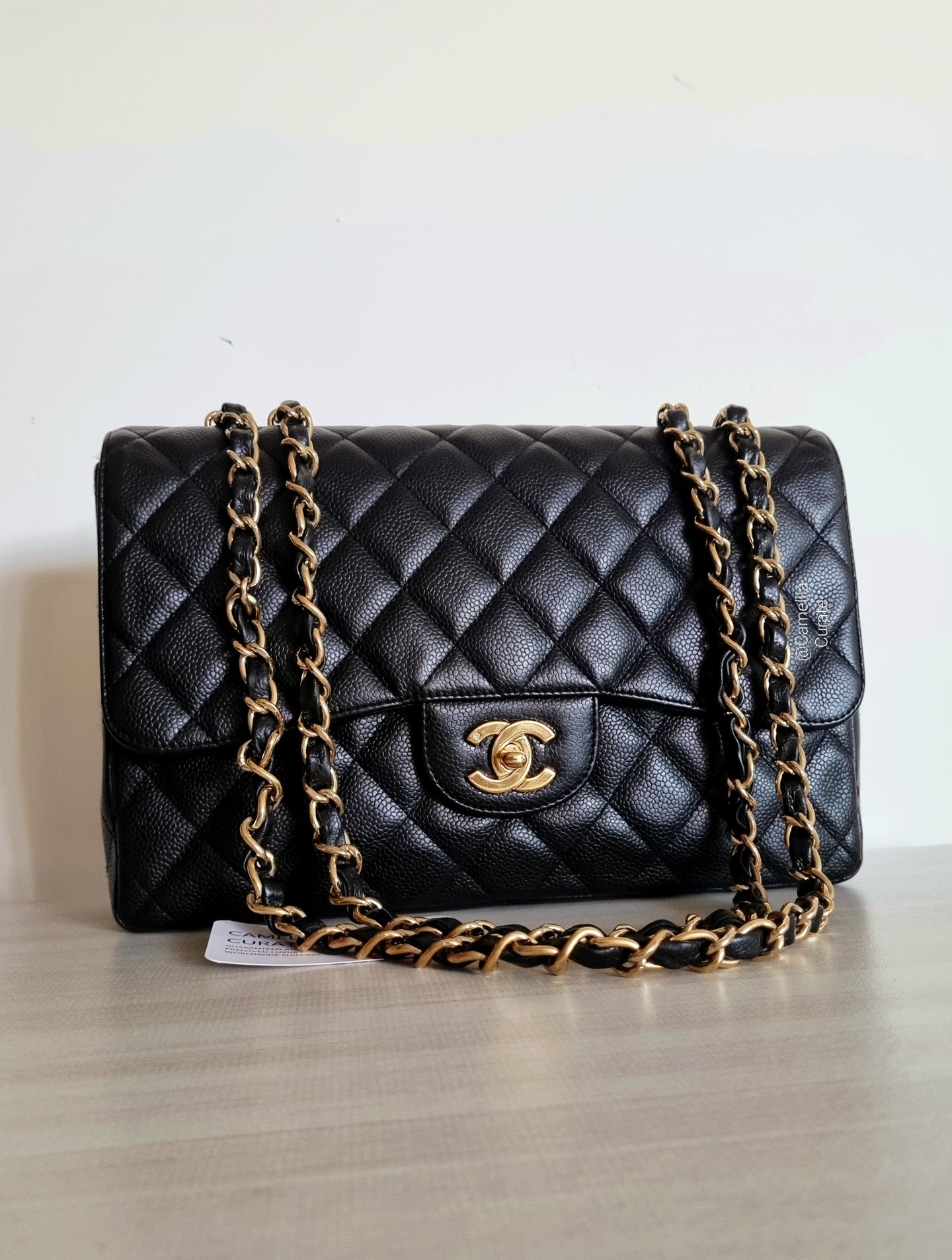 Chanel Jumbo Black Caviar Single Flap 24k Gold