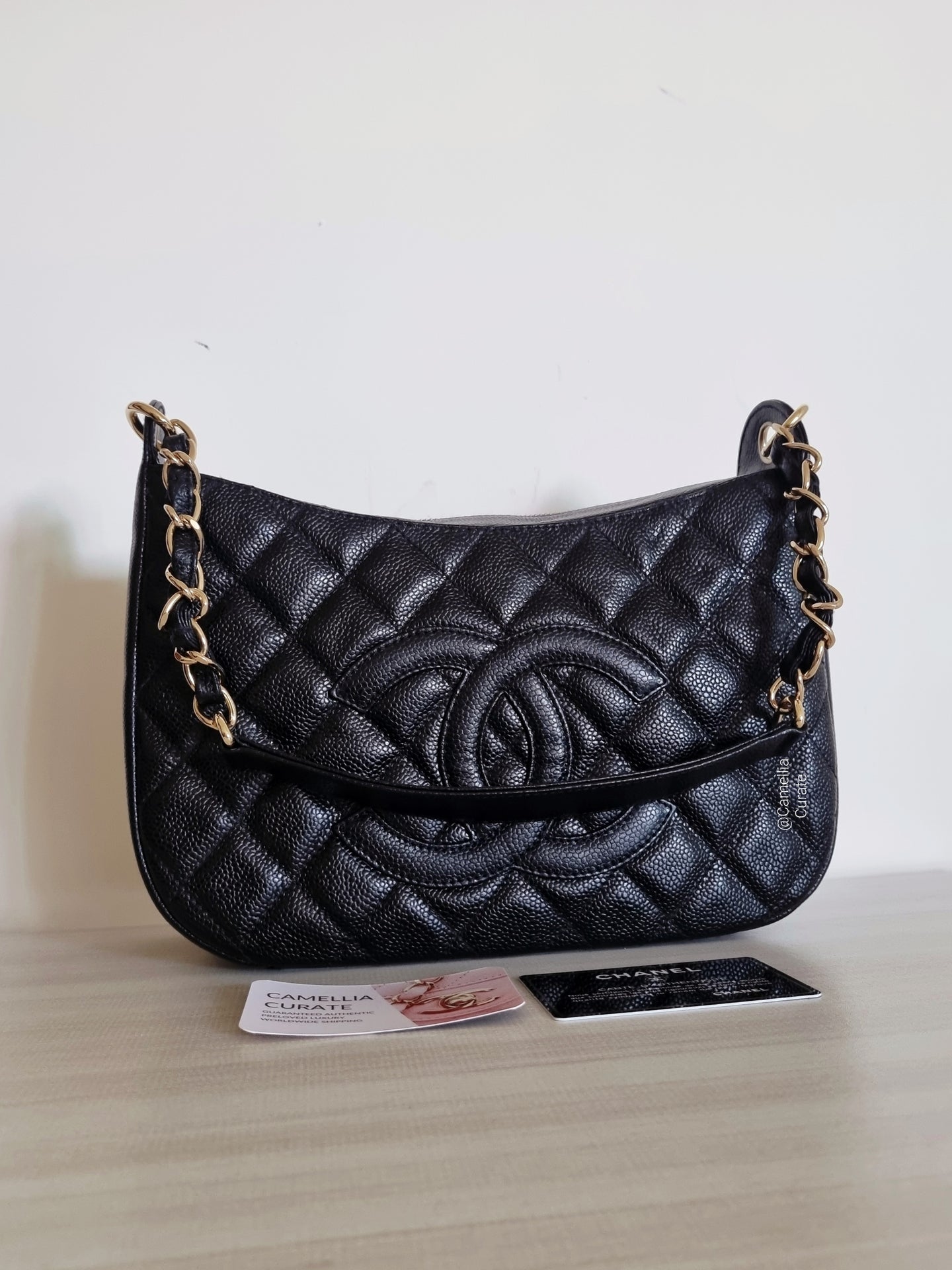 Chanel Jennie Hobo Bag Black Caviar 24k Gold