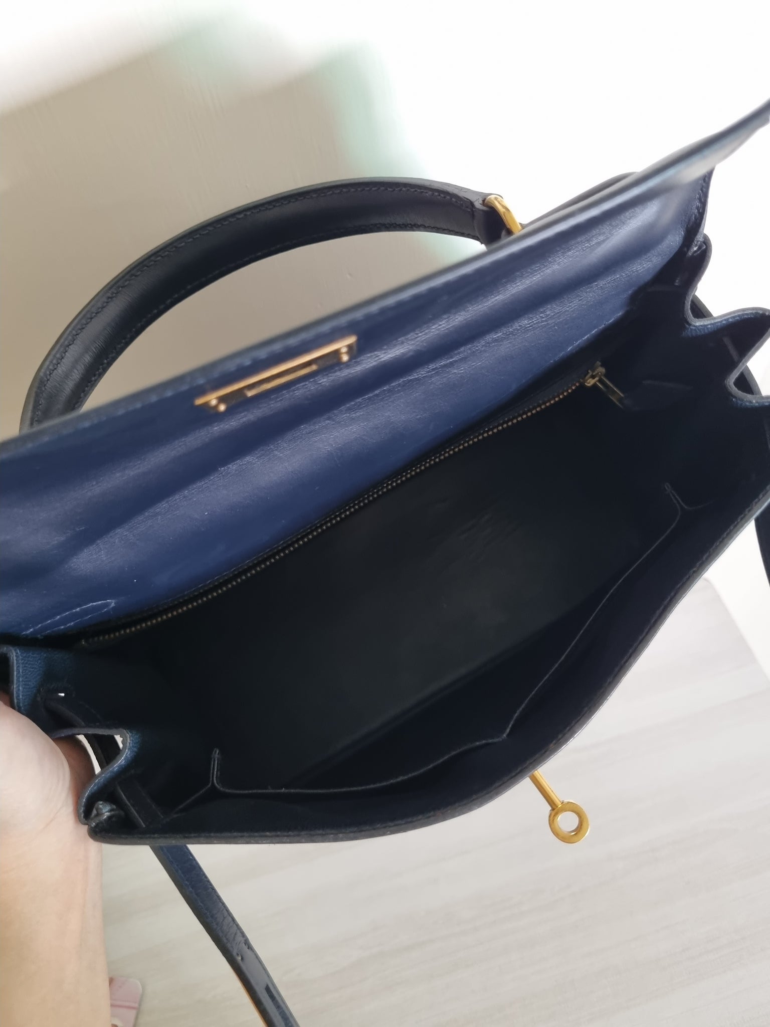 Hermès Kelly 28 Navy Box Gold Hardware “Endless Road” * JaneFinds Cust