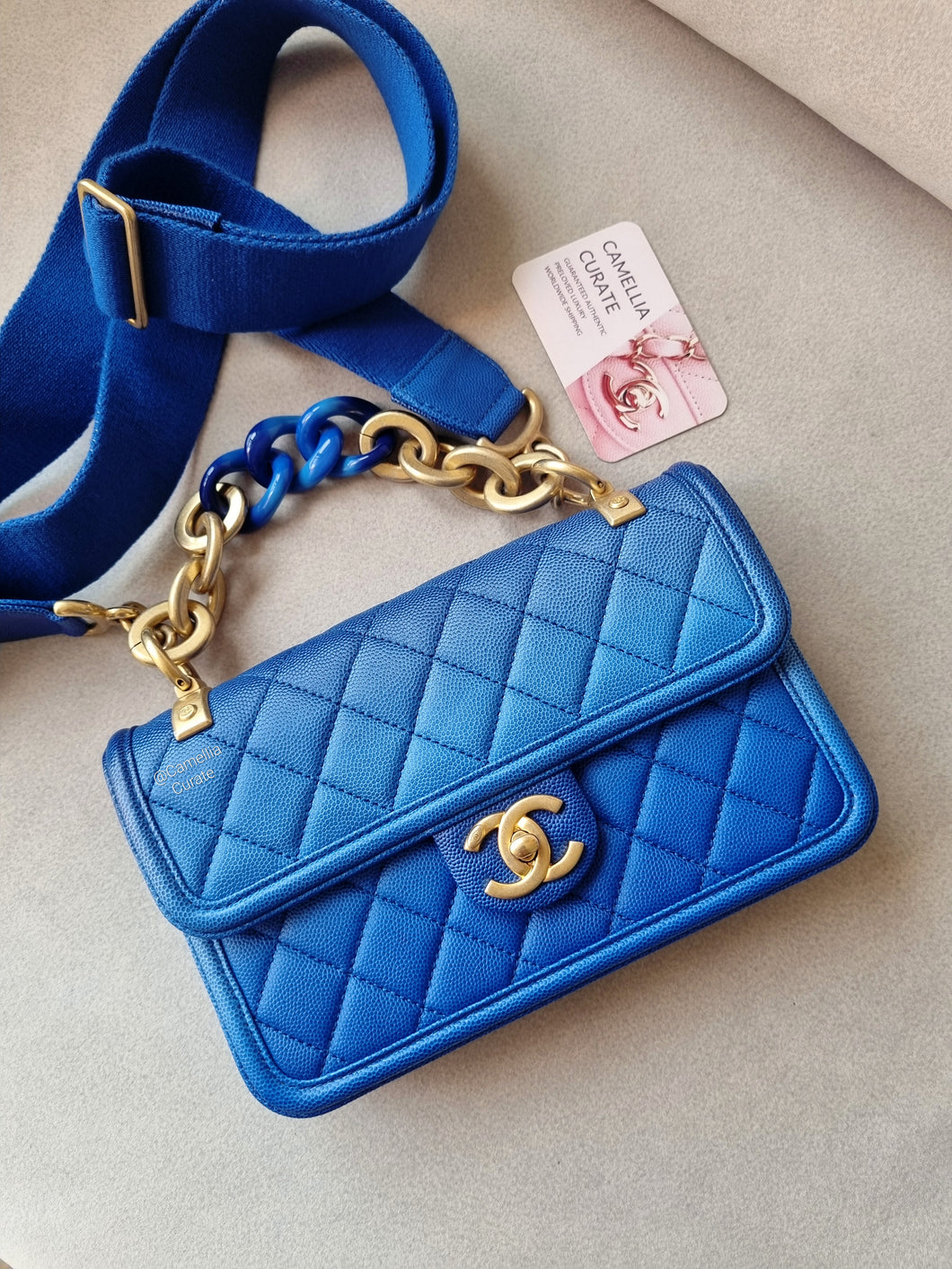 Chanel Sunset By The Sea Blue Ombre Medium Caviar Gold HW