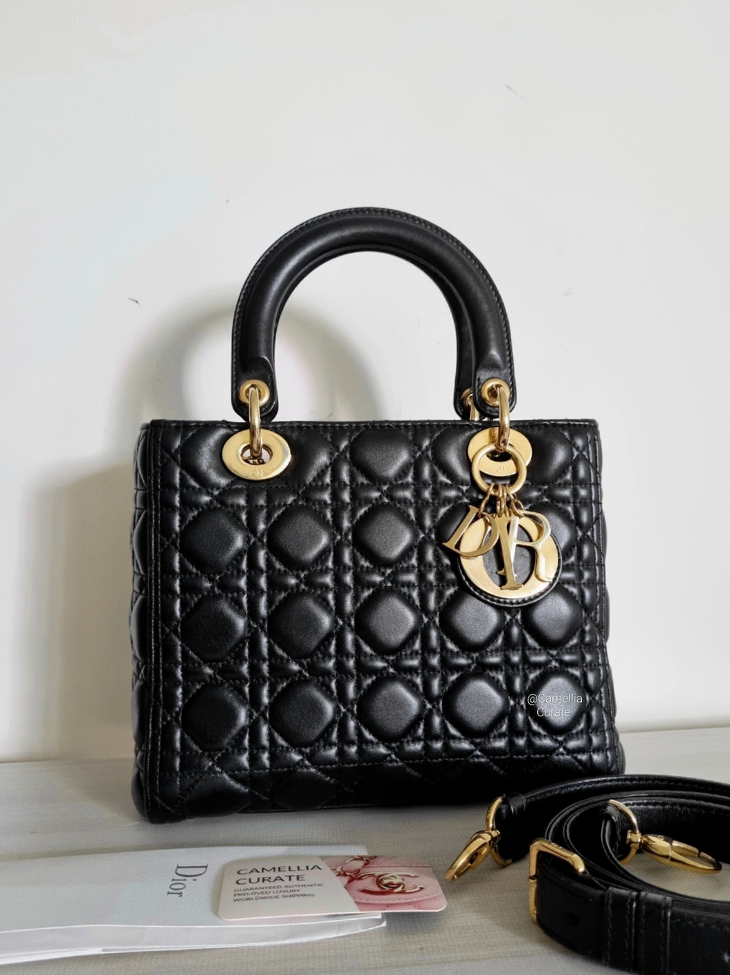 Lady Dior Classic Medium Black Lambskin Gold Hw