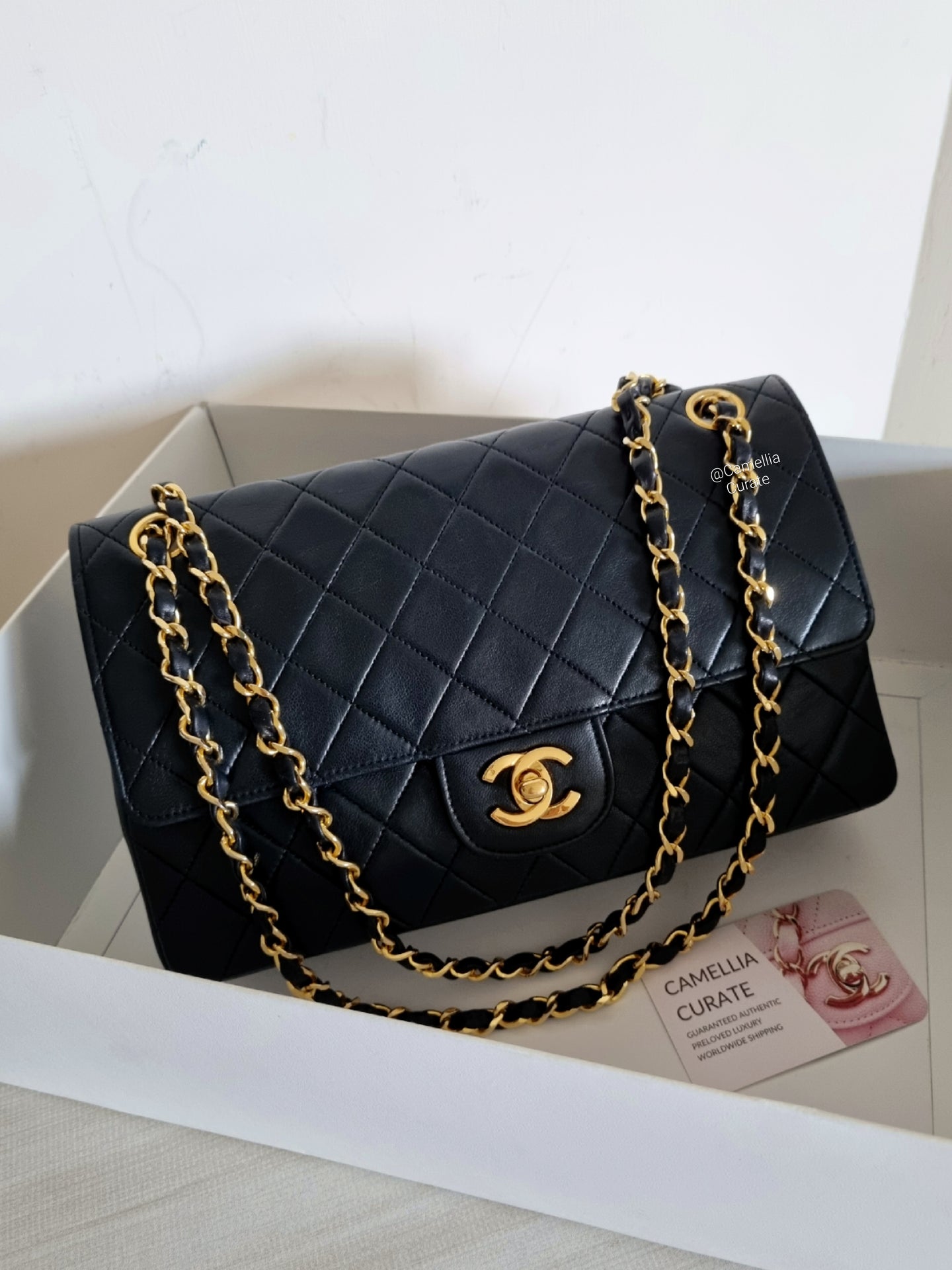 Chanel Black Medium Flap Vintage 24k Gold