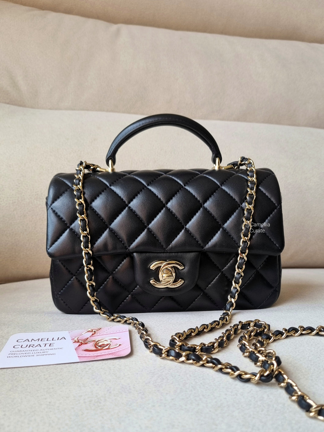 Chanel Mini Top Handle Black with Gold Hw