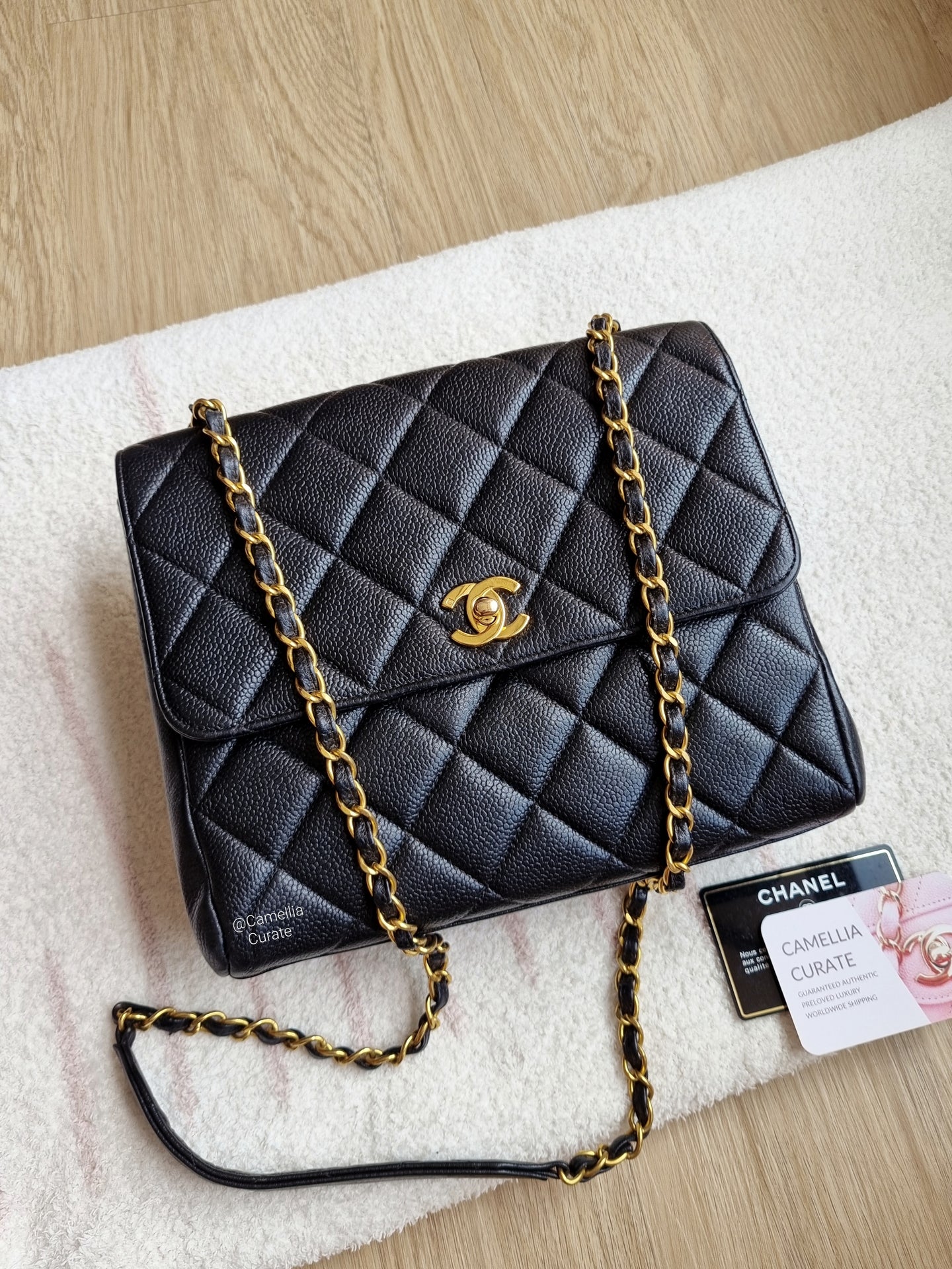 Chanel Small Square Flap Black Caviar 24k Gold