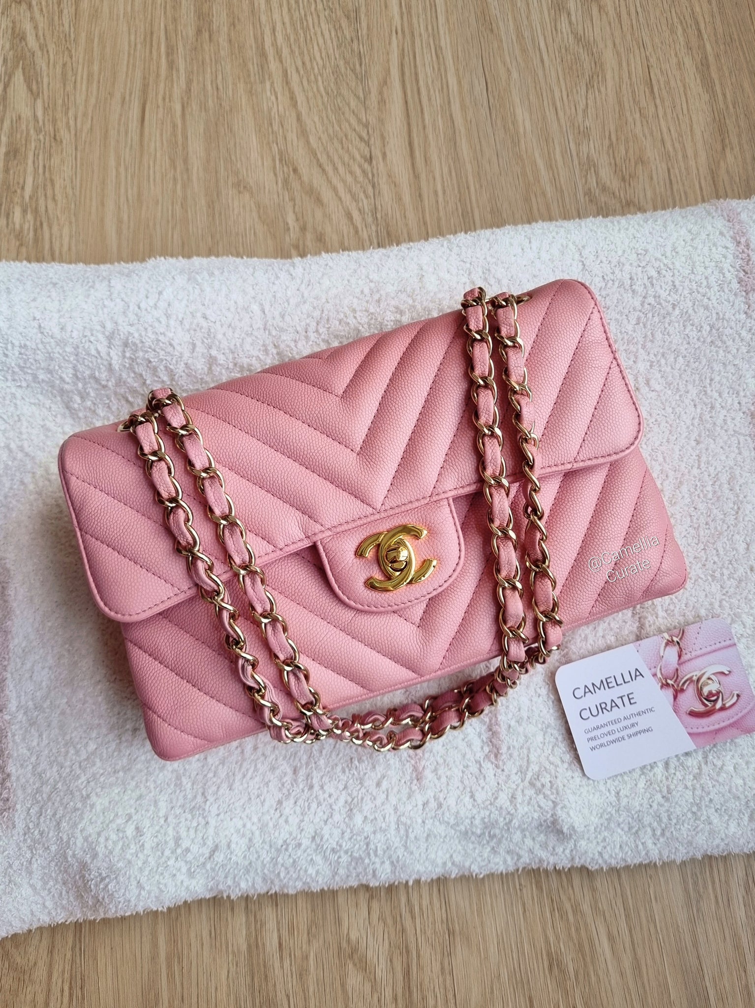 Chanel 19s Pink Caviar Small Classic Flap CamelliaCurate