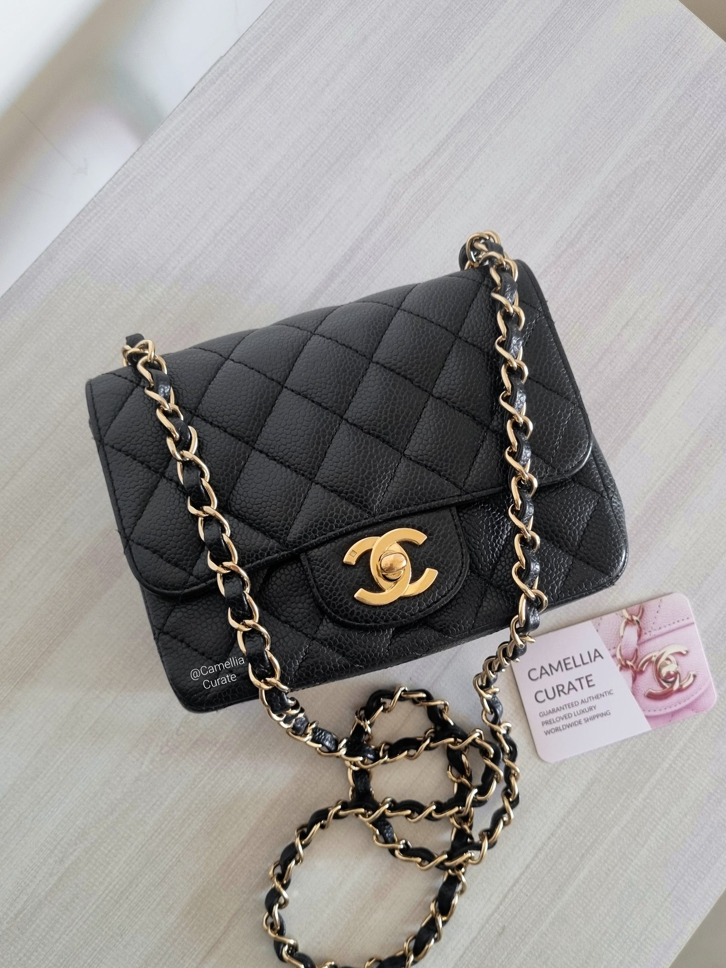 Chanel Mini Caviar Square Black 24k Gold