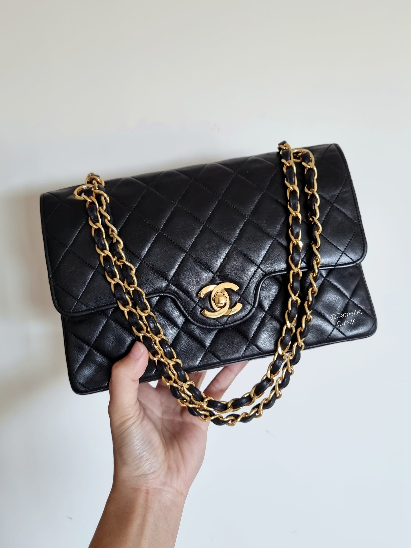 Chanel Small Flap Paris Black Vintage Lambskin 24k Gold