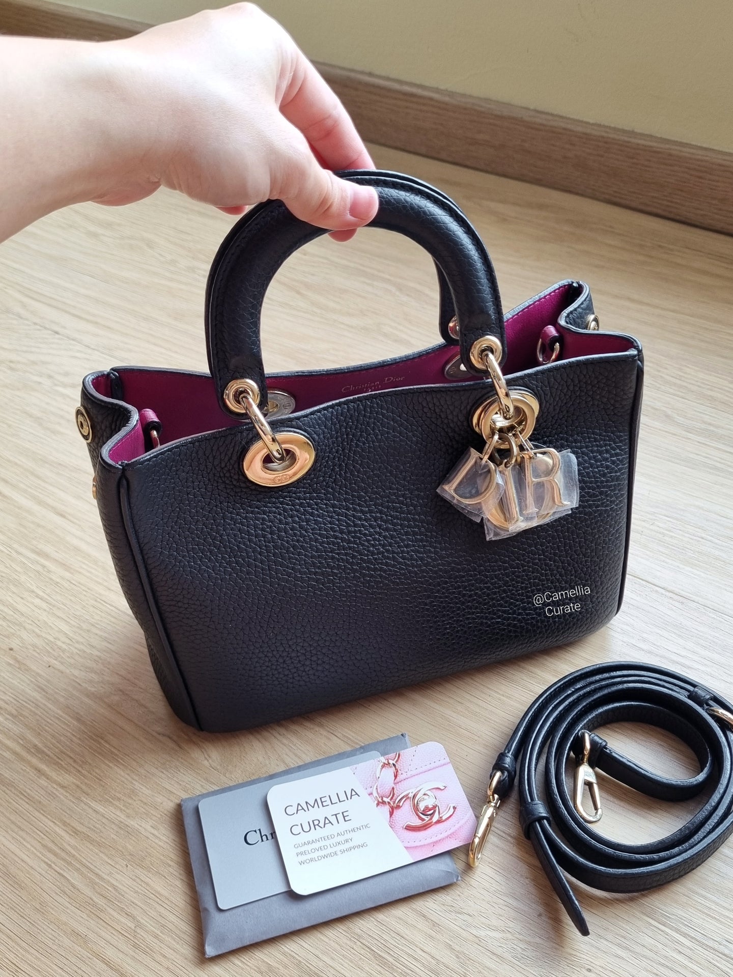 Lady Diorissimo Mini Black Togo Calfskin Leather Gold Hardware