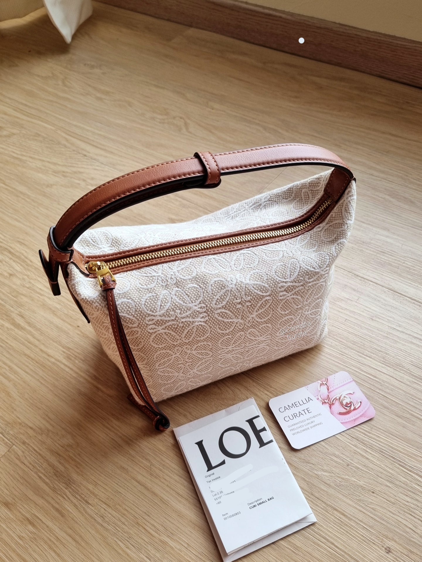 Loewe Cubi Anagram Small Bag in Ecru/Tan