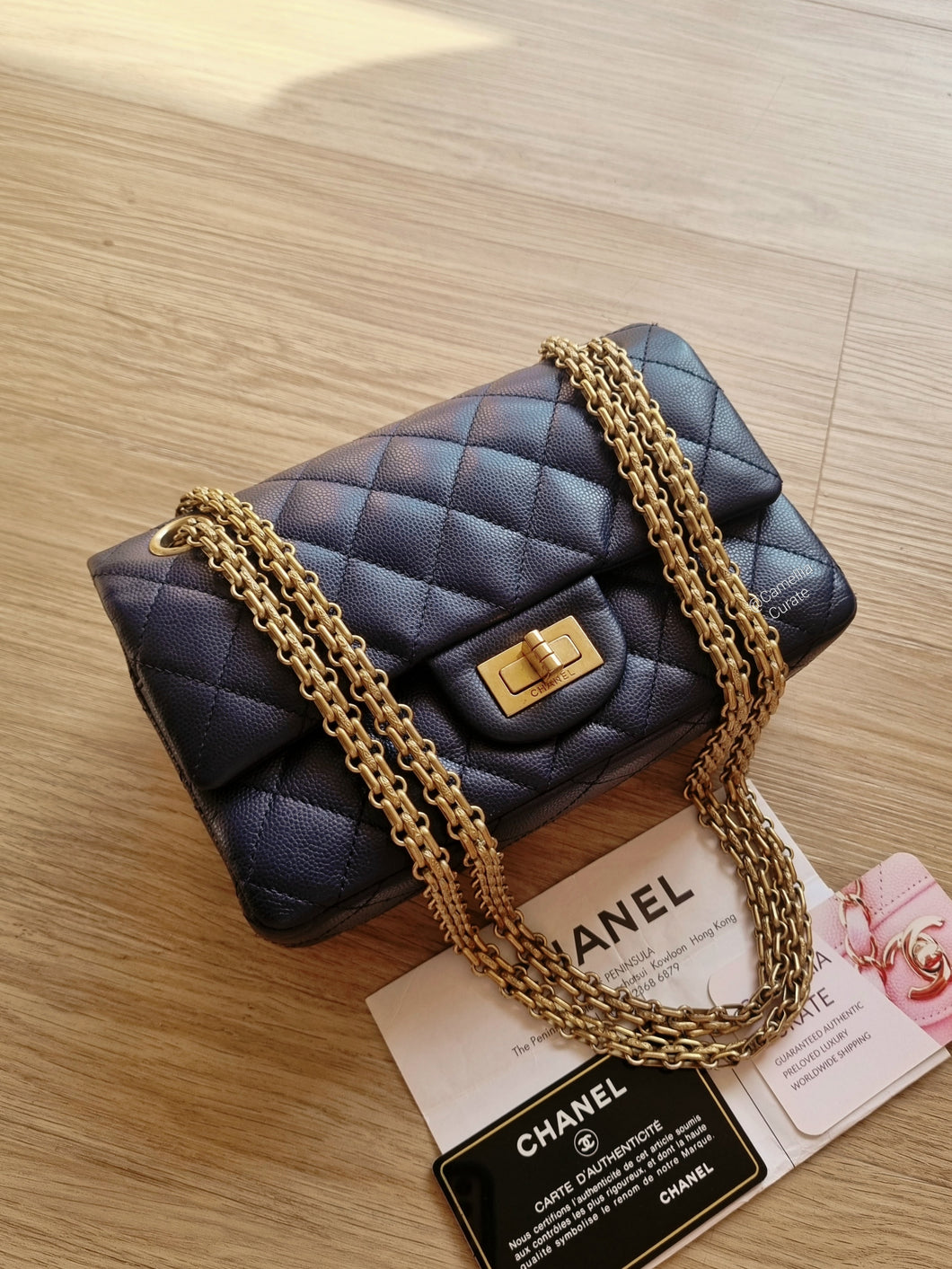 Chanel Mini Caviar Reissue 224 Navy Gold Hardware