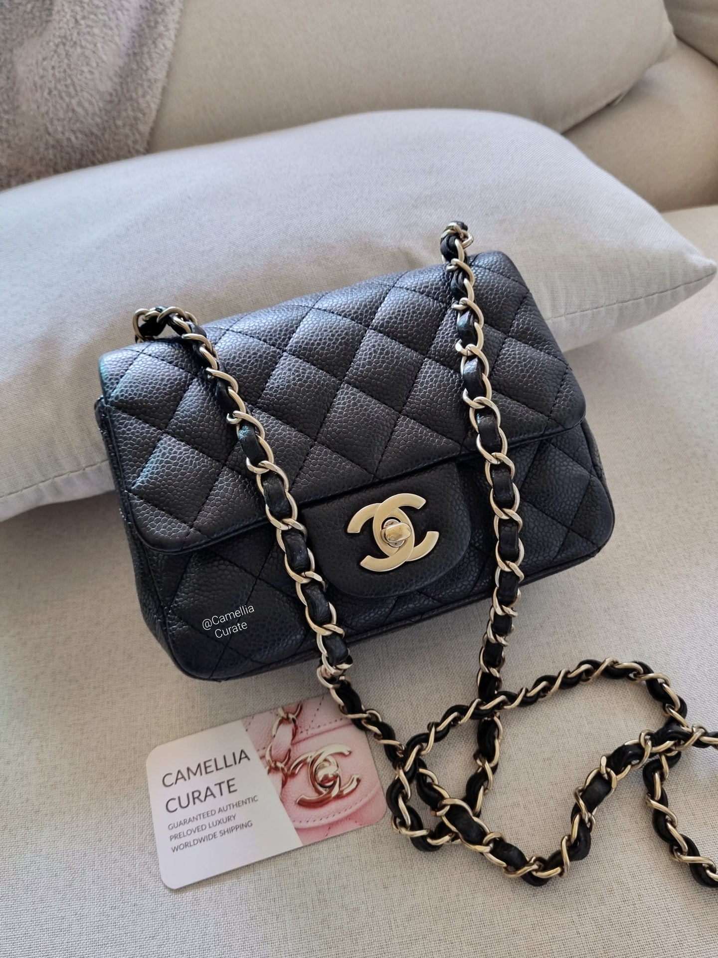 Chanel Mini Square Black Caviar Gold Hardware