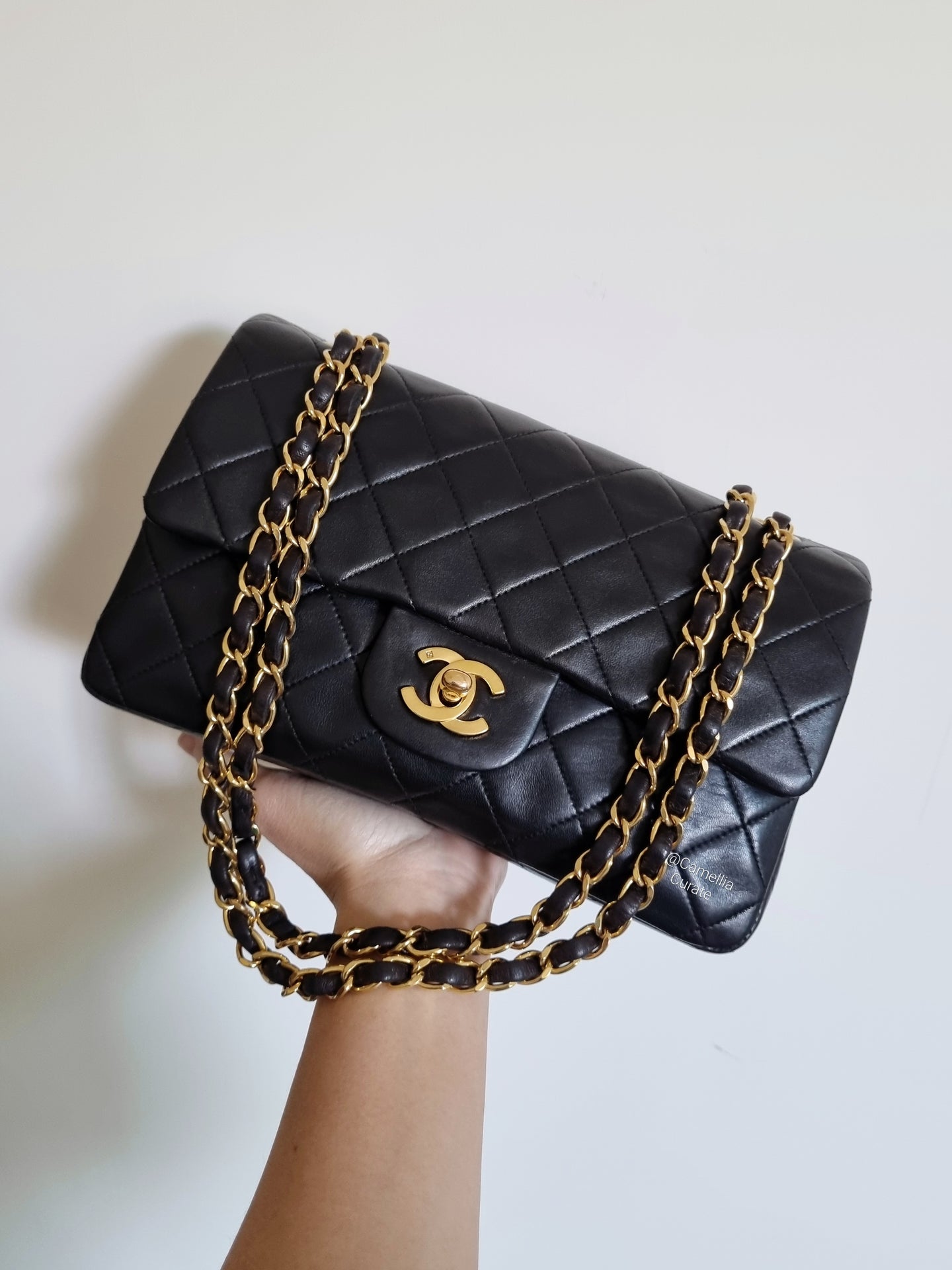 Chanel Small Classic Flap Black Vintage 24k Gold